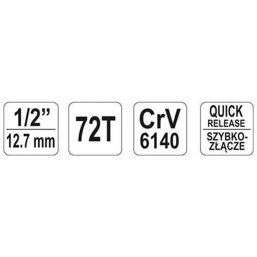 YATO YT-0732 Racsnis hajtószár 1/2" 255 mm 72T hajlított szár, lágy fogantyús CrV