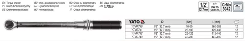 YATO YT-07741 Nyomatékkulcs 1/2" 20 - 100 Nm / 420-440 mm CrMo