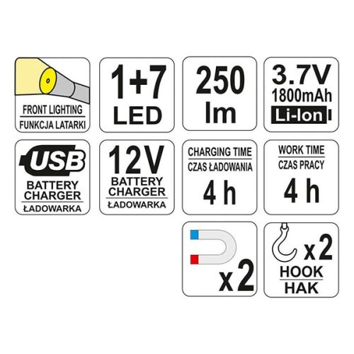 YATO YT-08504 Akkus LED lámpa 3 W COB