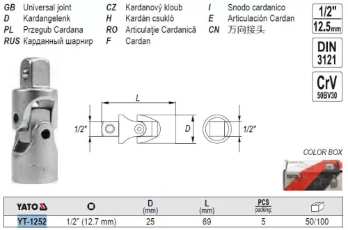 YATO YT-1252 Univerzális csuklós csatlakozó 1/2" 12,5 mm