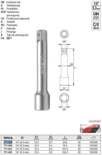 YATO YT-1429 Toldószár 1/4" 51 mm DIN3121 CrV
