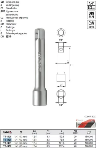 YATO YT-1430 Toldószár 1/4" 76 mm DIN3121 CrV