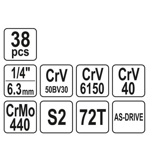YATO YT-14471 Dugókulcs készlet 38 részes 1/4" 3,5-14 mm CrV