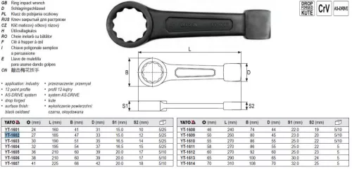 YATO YT-1602 Üthető csillagkulcs 27 mm / 185 mm CrV