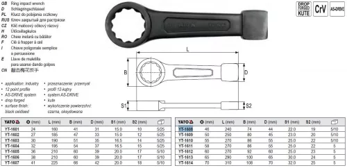 YATO YT-1608 Üthető csillagkulcs 46 mm / 240 mm CrV