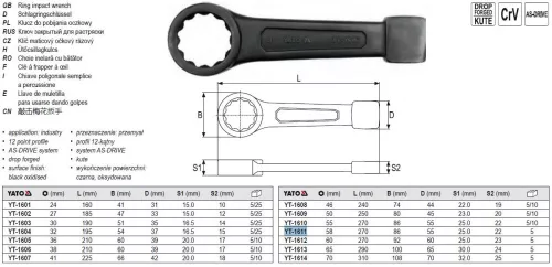 YATO YT-1611 Üthető csillagkulcs 58 mm / 270 mm CrV
