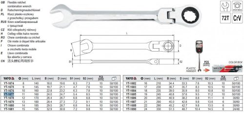 YATO YT-1677 Racsnis csuklós csillag-villáskulcs 11 mm / 160 mm 72T CrV