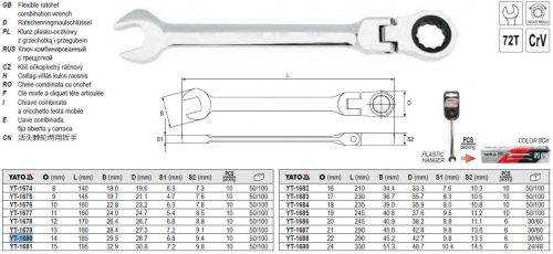 YATO YT-1680 Racsnis csuklós csillag-villáskulcs 14 mm / 185 mm 72T CrV