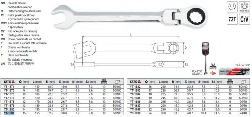 YATO YT-1681 Racsnis csuklós csillag-villáskulcs 15 mm / 195 mm 72T CrV