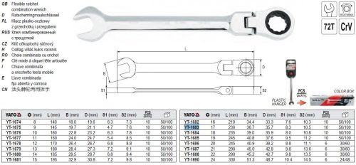 YATO YT-1683 Racsnis csuklós csillag-villáskulcs 17 mm / 230 mm 72T CrV