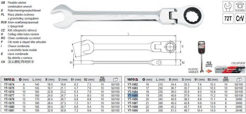 YATO YT-1685 Racsnis csuklós csillag-villáskulcs 19 mm / 245 mm 72T CrV