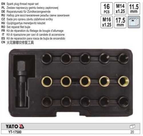 YATO YT-17580 Izzítógyertya menetjavító és tisztító készlet 16 részes M14, M16