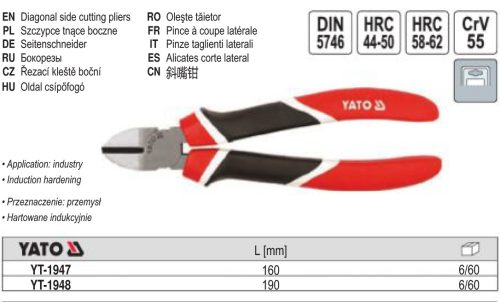 YATO YT-1947 Oldalcsípő fogó profi 160 mm CrV
