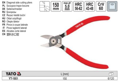 YATO YT-1951 Oldalcsípő fogó műanyaghoz 150 mm CrV
