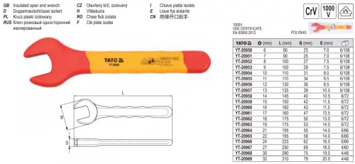 YATO YT-20963 Villáskulcs 19 mm / 175 mm 1000 V-ig szigetelt CrV
