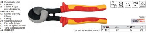 YATO YT-21141 Kábelvágó fogó 250 mm 1000 V-ig szigetelt