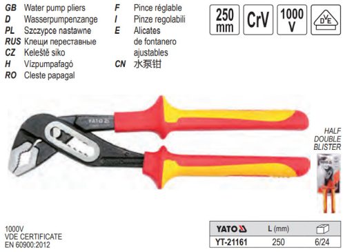 YATO YT-21161 Vízpumpafogó 250 mm 1000 V-ig szigetelt