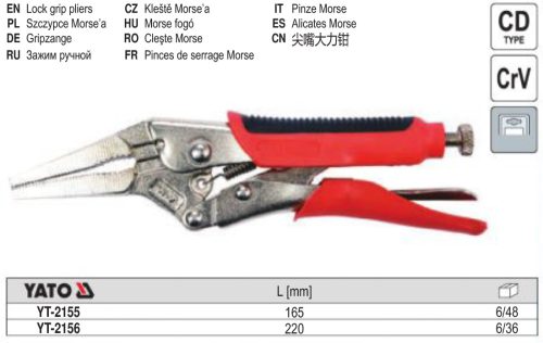 YATO YT-2153 Ívelt önzáró fogó 240 mm gumírozott nyéllel