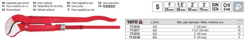 YATO YT-2216 Svédcsőfogó "S" 45° 1" DIN5234 CrV