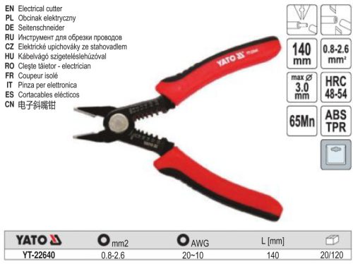 YATO YT-22640 Kábelvágó és krimpelő fogó 140 mm 0,8-26 mm2