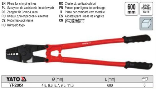 YATO YT-22851 Krimpelő fogó acél kábelekhez 600 mm
