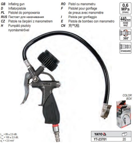 YATO YT-23701 Kerékfúvató pisztoly nyomásmérővel 1/4"