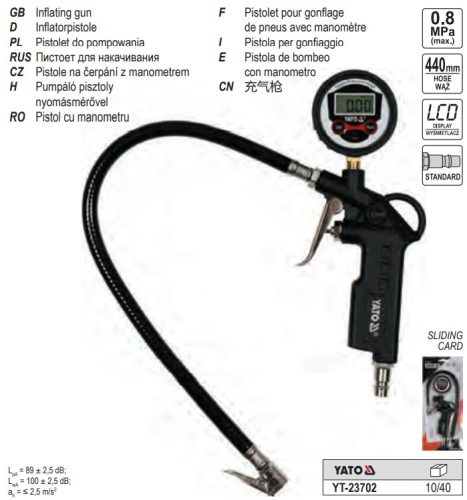 YATO YT-23702 Kerékfúvató pisztoly LCD nyomásmérővel 1/4"