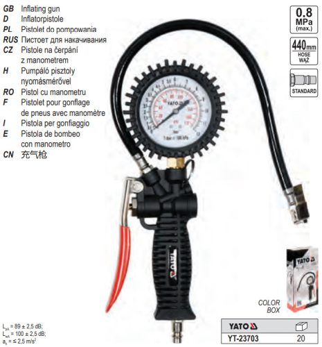 YATO YT-23703 Kerékfúvató pisztoly nyomásmérővel 1/4"