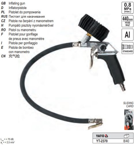 YATO YT-2370 Kerékfúvató pisztoly nyomásmérővel 1/4"