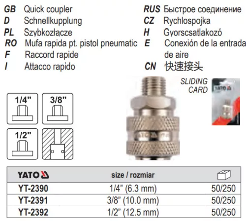 YATO YT-2392 Pneumatikus gyorscsatlakozó 1/2" menetes