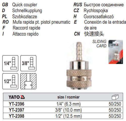 YATO YT-2397 Pneumatikus gyorscsatlakozó 3/8" tömlővéges