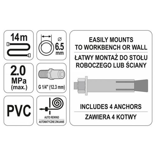 YATO YT-24243 Automata pneumatikus tömlődob 14m