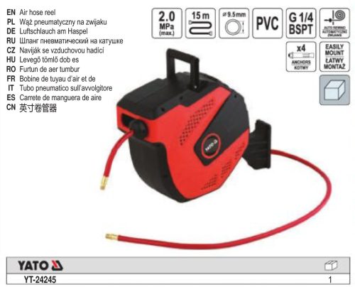YATO YT-24245 Automata pneumatikus tömlődob 9,5 mm 15 m