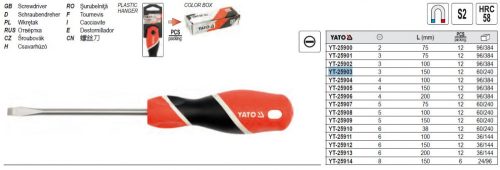 YATO YT-25903 Csavarhúzó lapos 3 x 150 mm mágneses S2