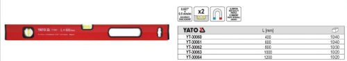 YATO YT-30060 Vízmérték mágneses 2 libella 1 fogantyú 400 mm
