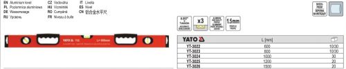 YATO YT-3026 Vízmérték 3 libella 2 fogantyú 1500 mm