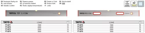 YATO YT-3076 Ölesléc 2 libella 2 fogantyú 1500 mm