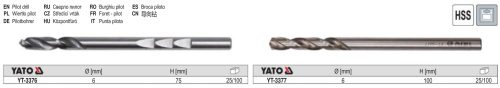 YATO YT-3377 Központosító fúró 6 x 100 mm HSS