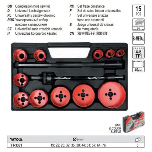 YATO YT-3381 Körkivágó készlet 15 részes (19-76 mm) bimetál