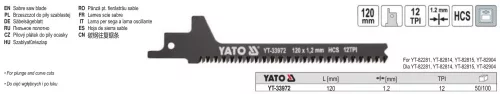YATO YT-33972 Szablyafűrészlap fához 120 mm / 12 TPI (ívelt vágáshoz)