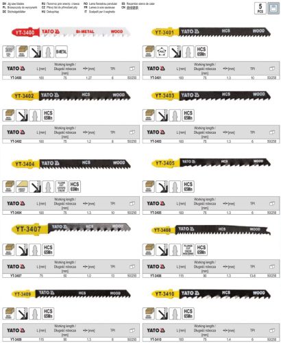 YATO YT-3404 Dekopírfűrészlap T10TPI 100/2,5 mm HCS (5 db/cs)