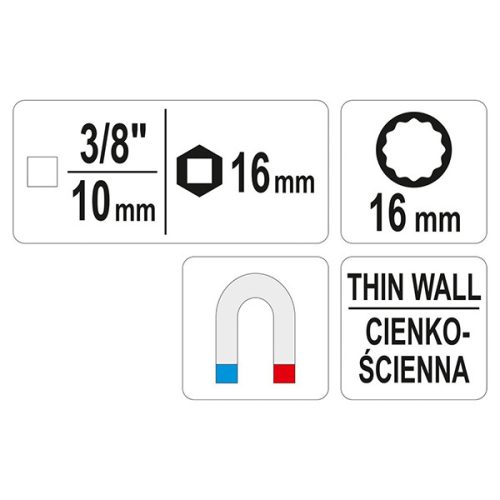 YATO YT-38511 Vékonyfalú gyertyakulcs 3/8" 16 mm