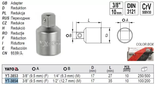 YATO YT-3854 Dugókulcs adapter 3/8" -> 1/2" CrV
