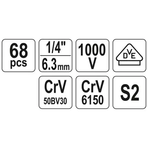 YATO YT-39009 Szigetelt szerszámkészlet villanyszerelőknek 68 részes 1/4" 1000 V CrV