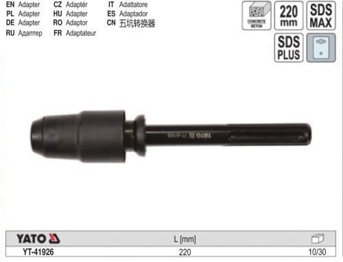 YATO YT-41926 Fúrótokmány adapter SDS-Max -> SDS-Plus 220 mm