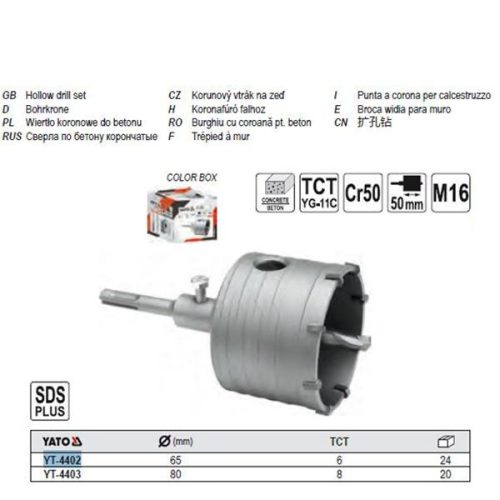 YATO YT-4402 Fúrókorona 65 x 50 mm SDS-Plus TCT D=6 mm