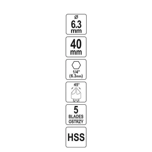 YATO YT-44721 Kúpos süllyesztő fémre 6,3 mm bit befogású HSS