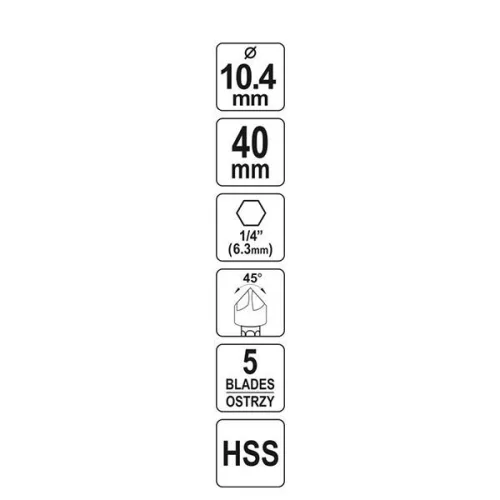 YATO YT-44723 Kúpos süllyesztő fémre 10,4 mm bit befogású HSS
