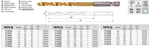 YATO YT-44764 Csigafúró 6,0  x 113/57 mm HSS-TiN bit befogású