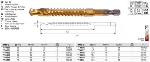 YATO YT-44827 Fém marófúró 9,0 x 102 mm bit befogású HSS-TiN